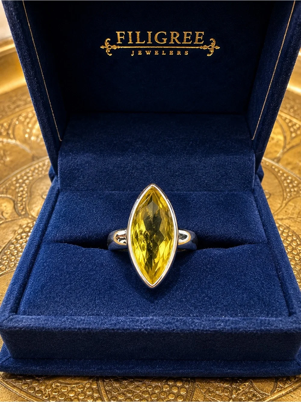 Vintage 925 Sterling Silver Citrine Marquise Statement Ring Size 7